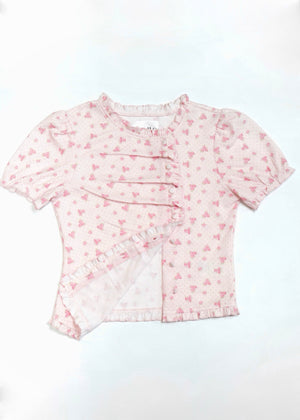 flower waffle frill button-up Tee
