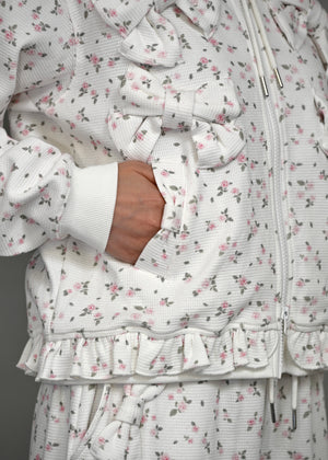 flower waffle ribbonful zip hoodie