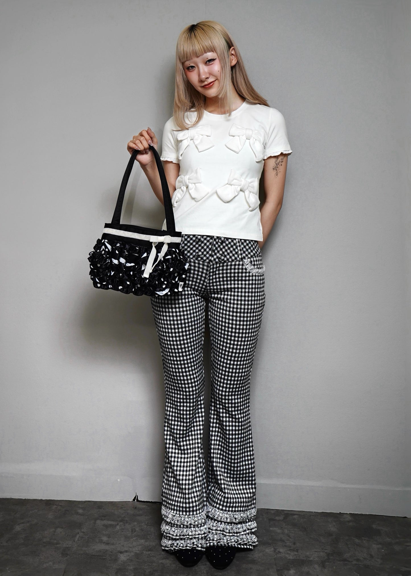 ribbon ruffle satin bag