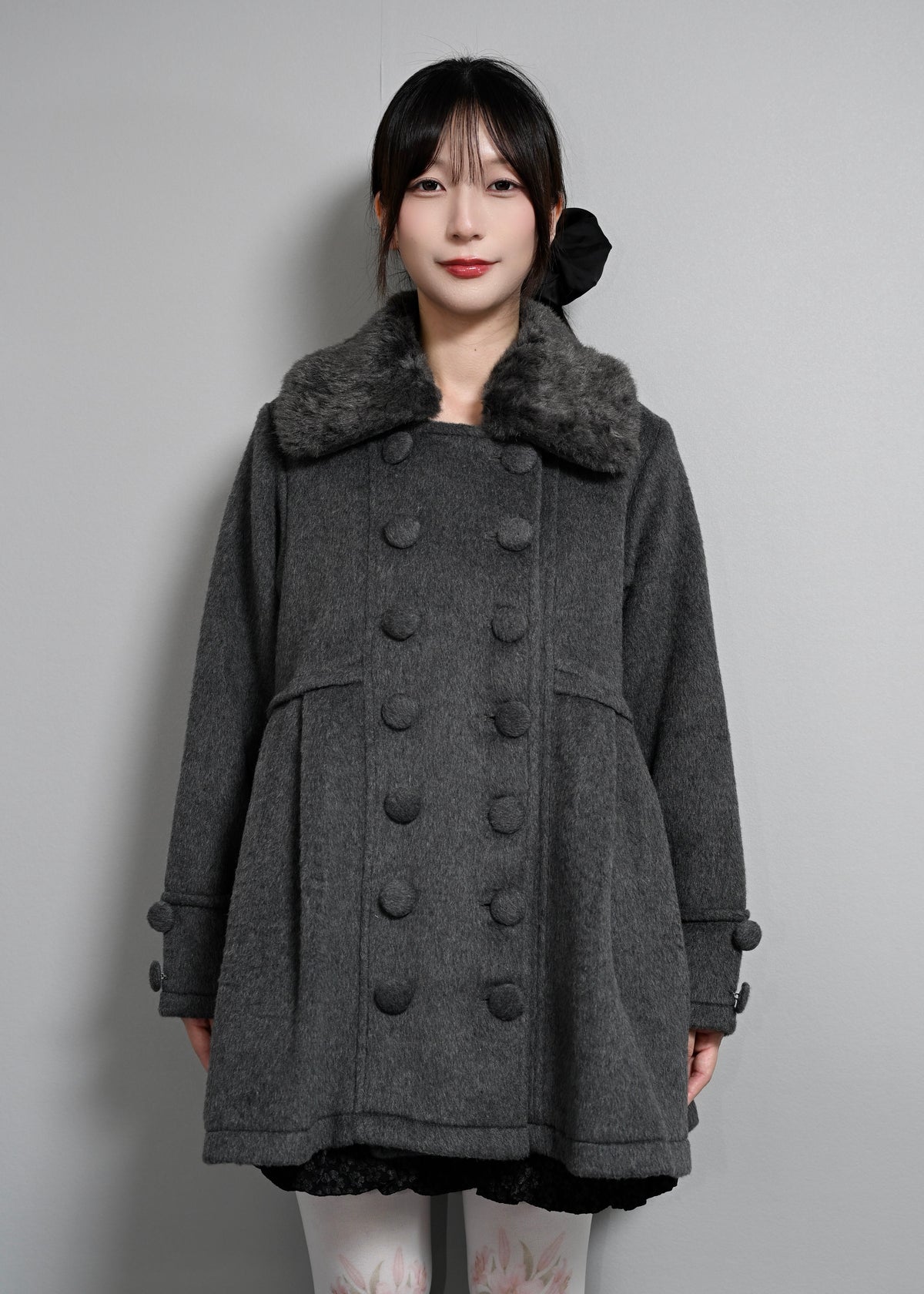 grace fur collar wool long coat