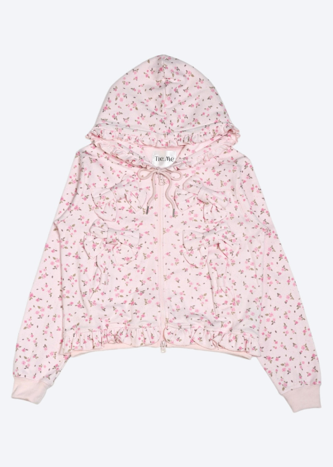 flower waffle ribbonful zip hoodie