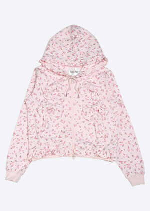 flower waffle ribbonful zip hoodie