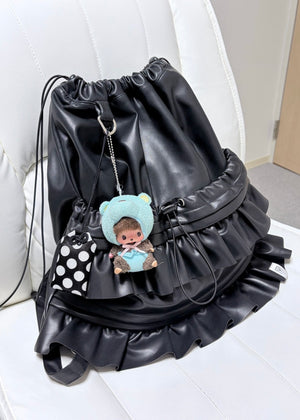 soft vegan leather frill knapsack