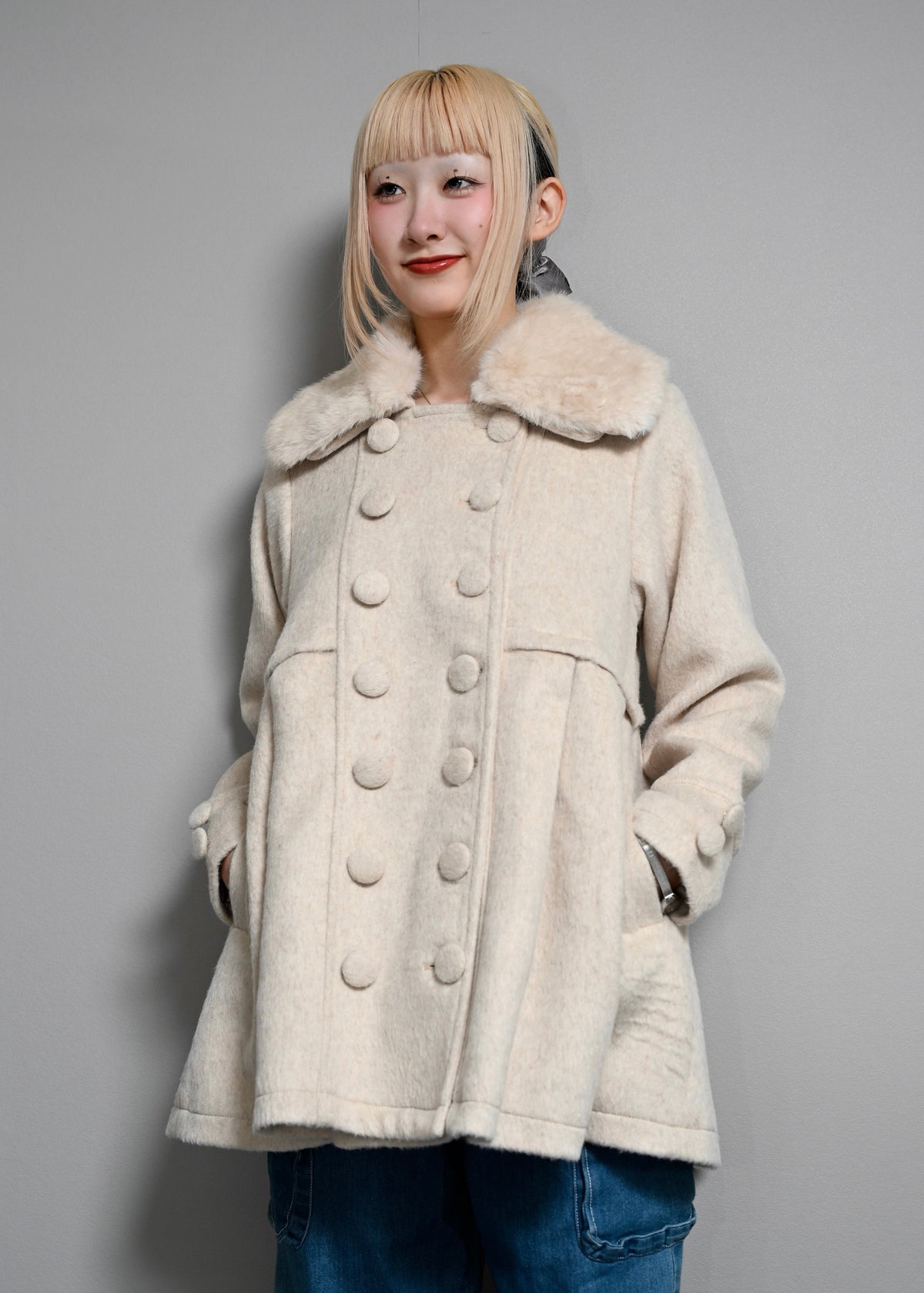 grace fur collar wool long coat
