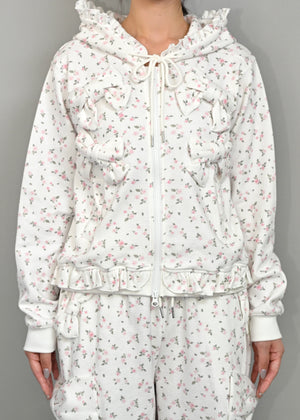 flower waffle ribbonful zip hoodie