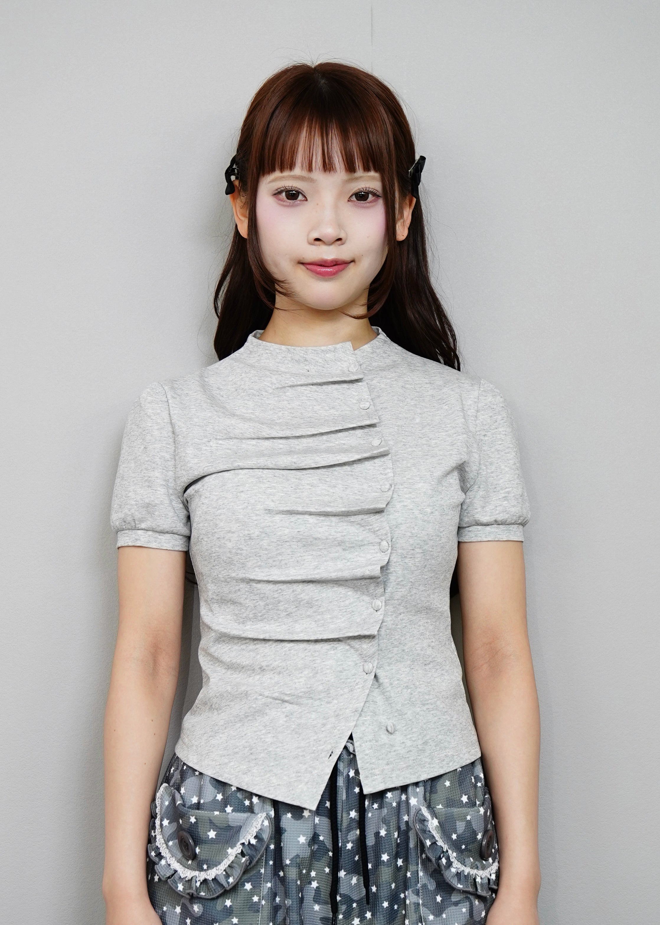 トップス tieme button up T-shirt-GRAY 新色＆再入荷】button up T-shirt – Tie.Me