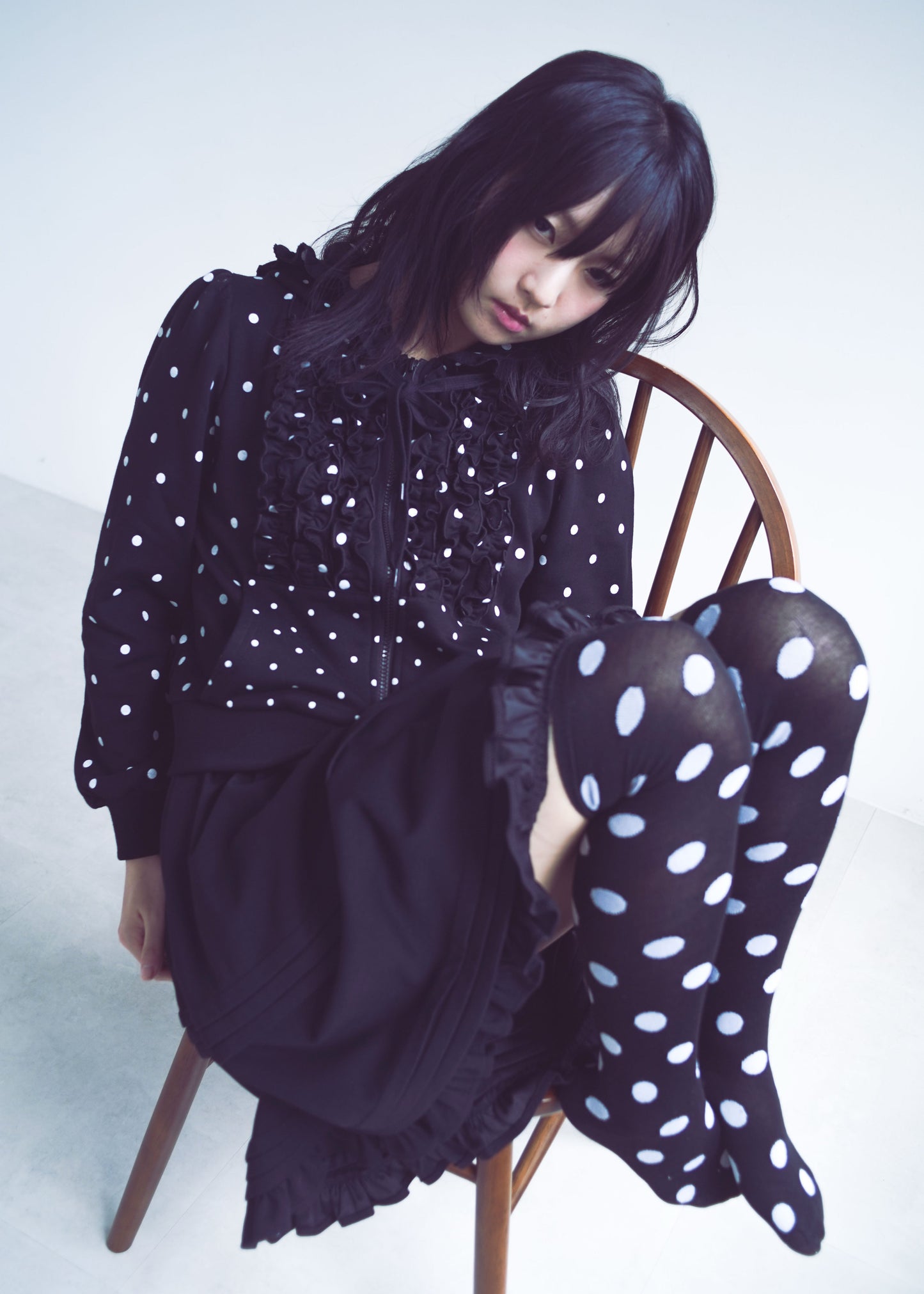 dot frill cotton zip hoodie