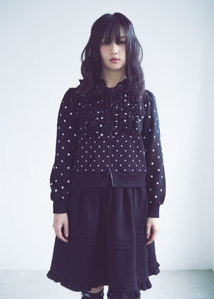 dot frill cotton zip hoodie