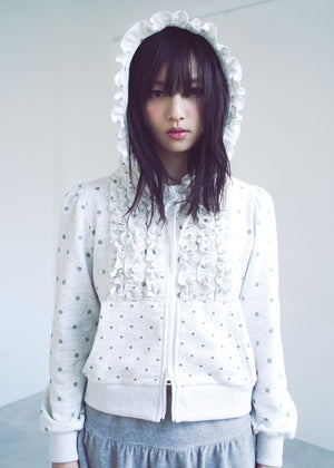 dot frill cotton zip hoodie