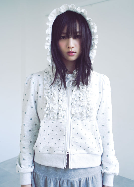 dot frill cotton zip hoodie