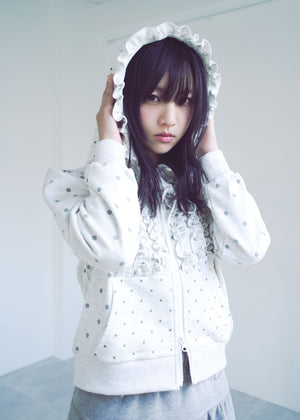 dot frill cotton zip hoodie