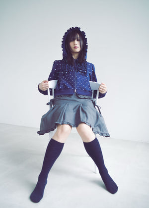 dot frill cotton zip hoodie