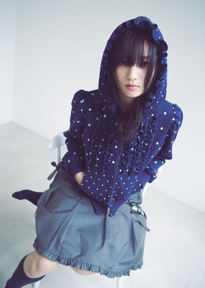 dot frill cotton zip hoodie