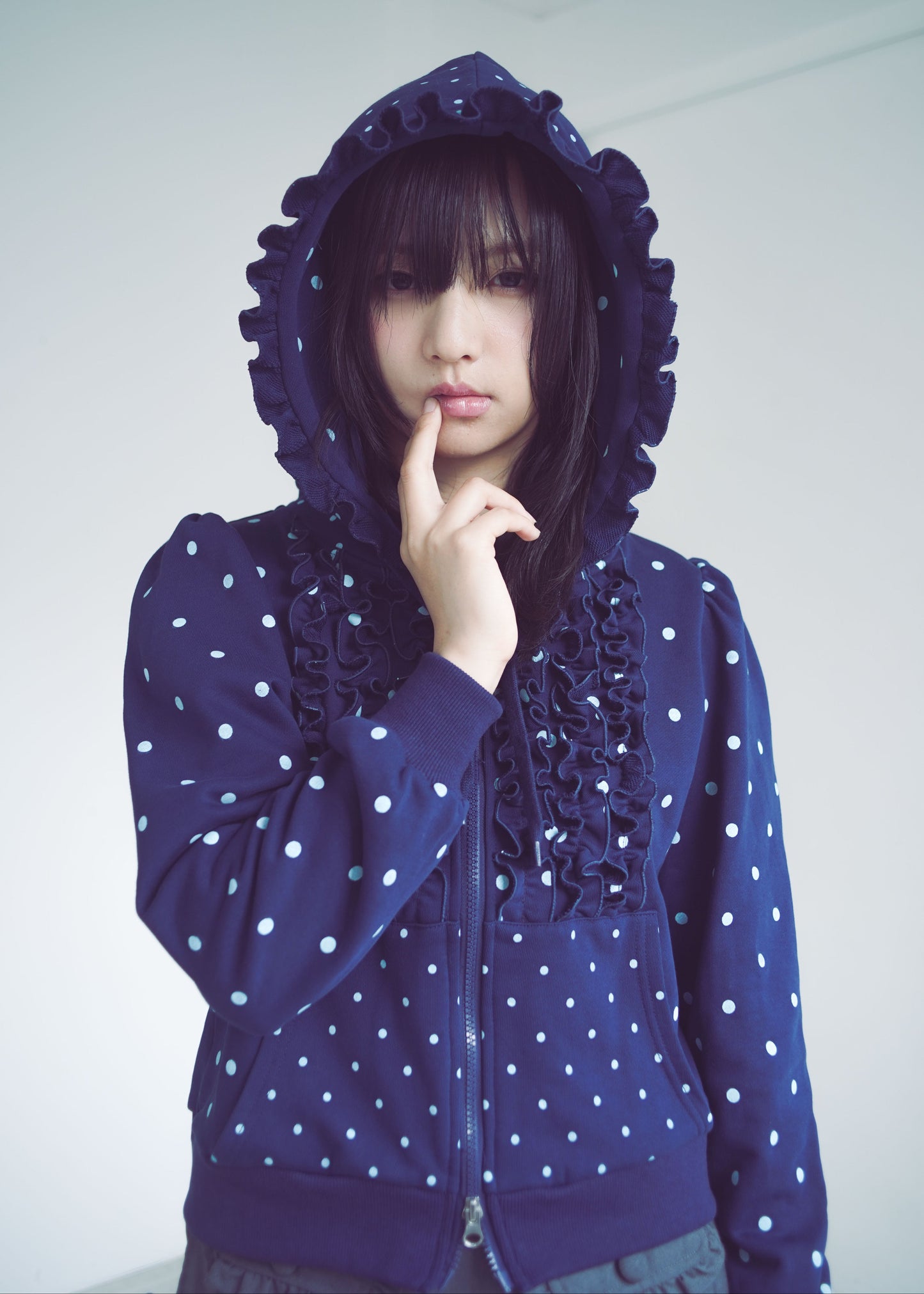 dot frill cotton zip hoodie