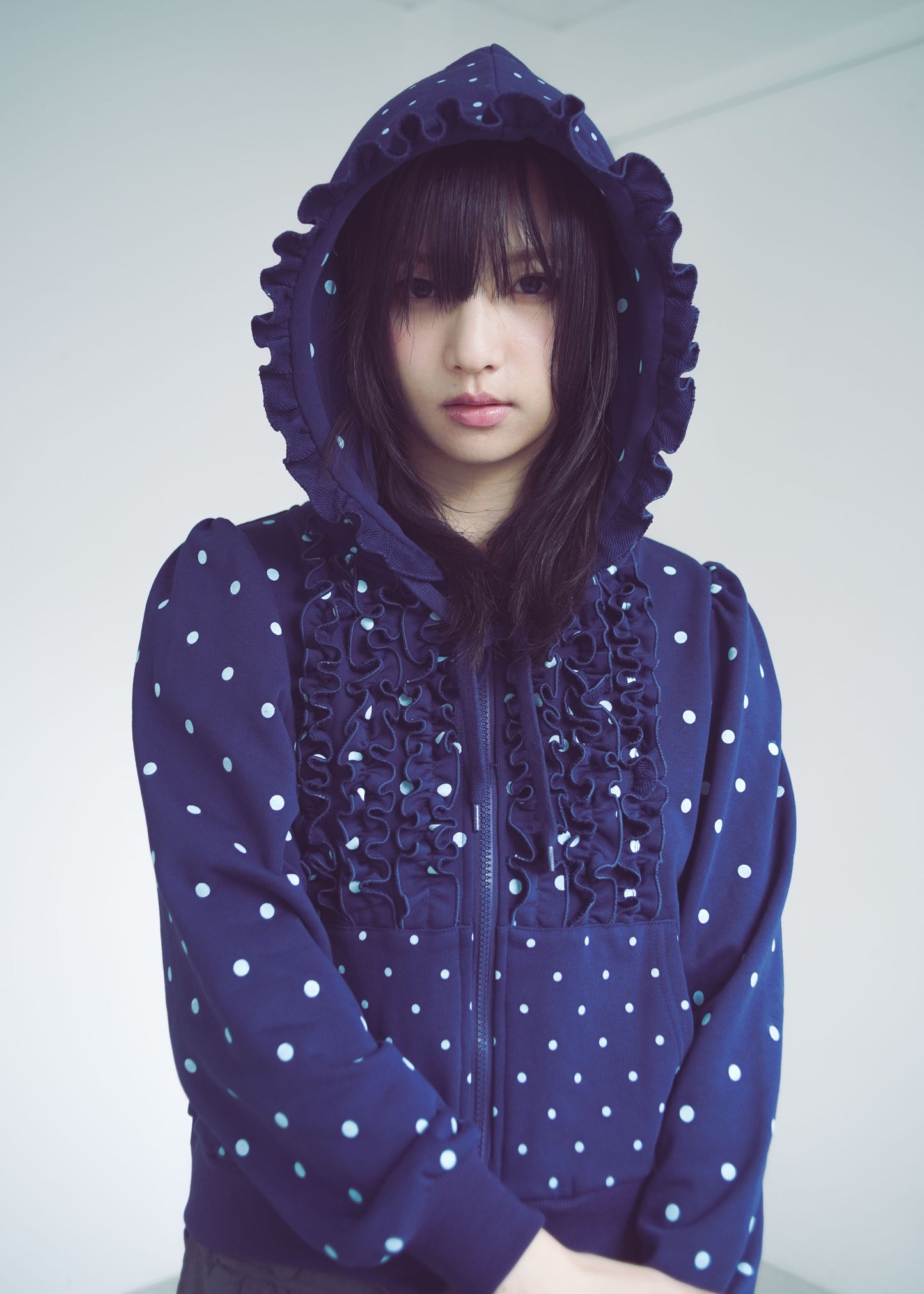 dot frill cotton zip hoodie