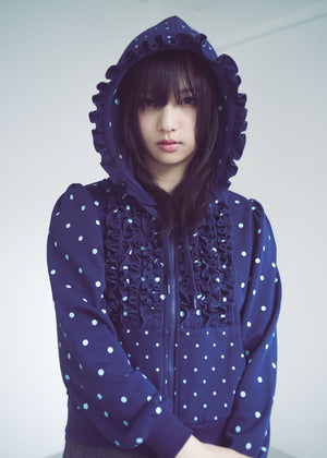 dot frill cotton zip hoodie