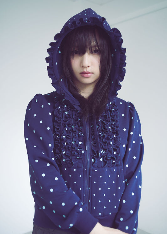 dot frill cotton zip hoodie