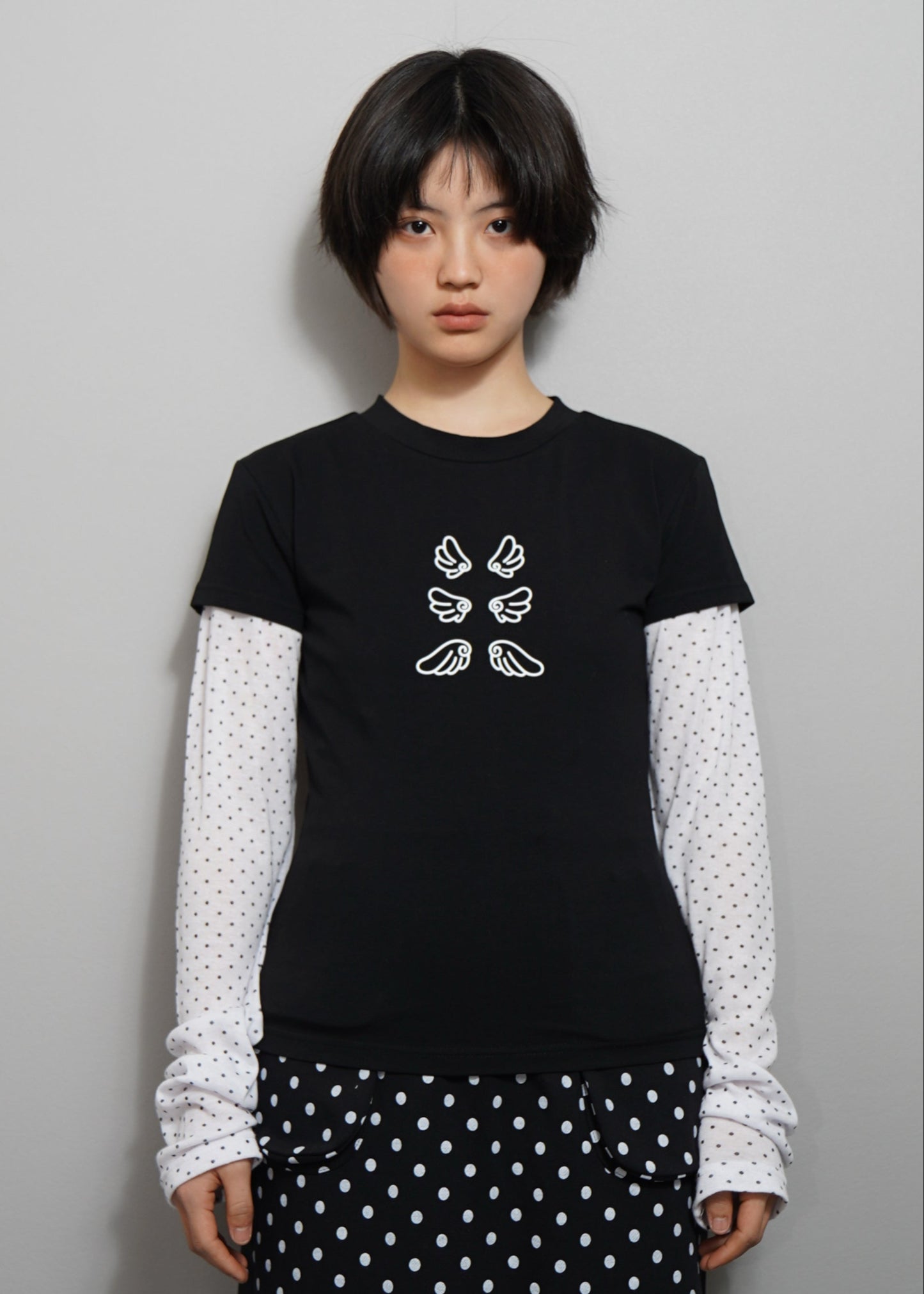 「Flying」layered T-shirt-BLACK