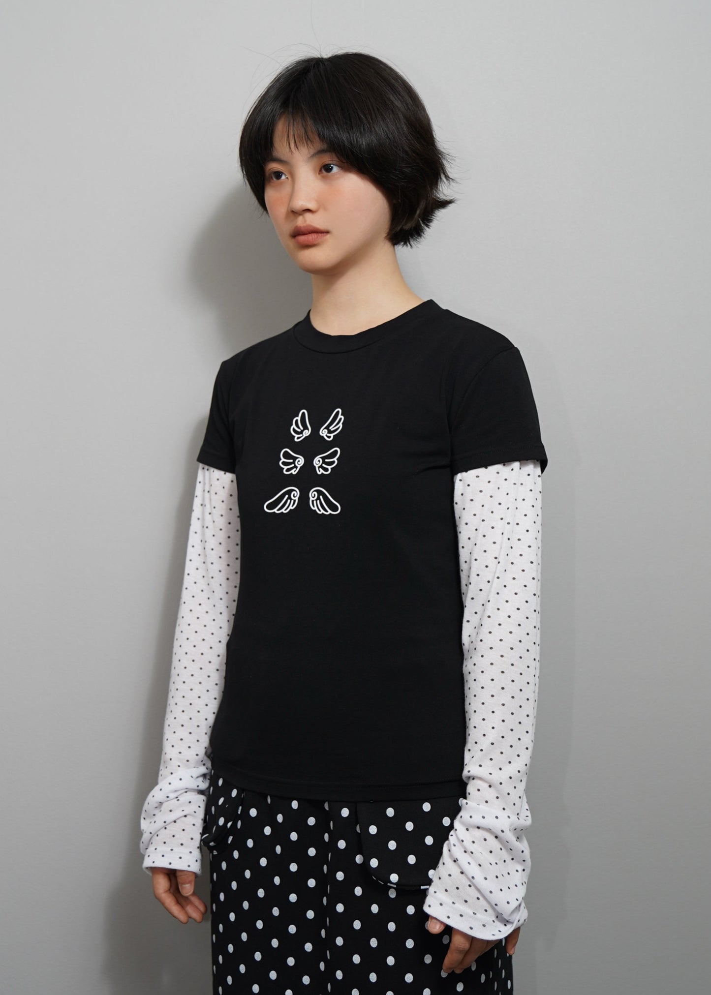 「Flying」layered T-shirt-BLACK