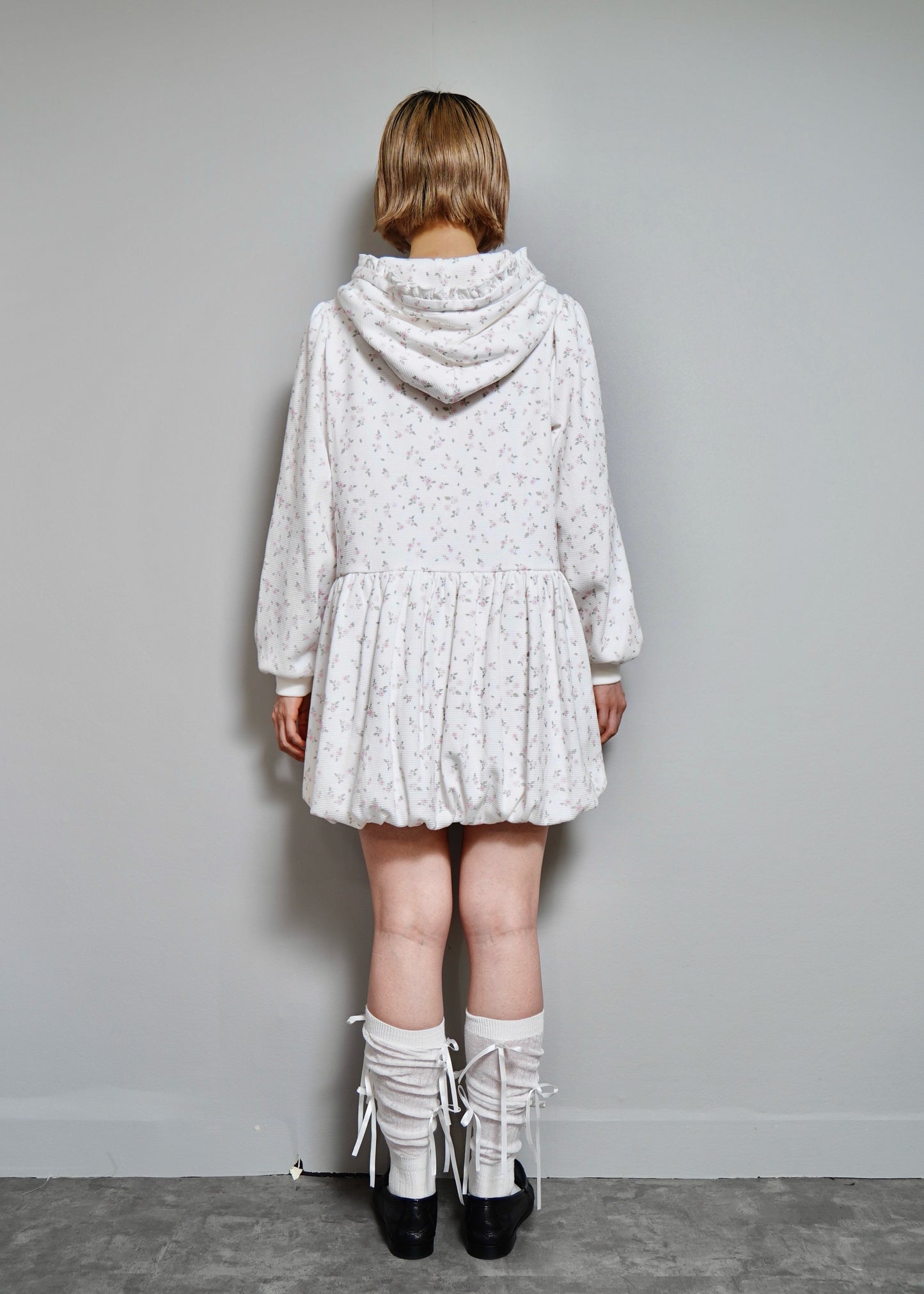 flower waffle balloon zip dress