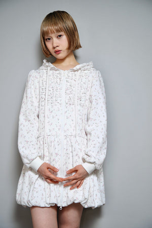 flower waffle balloon zip dress