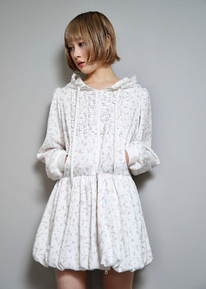 flower waffle balloon zip dress