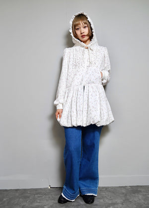 flower waffle balloon zip dress