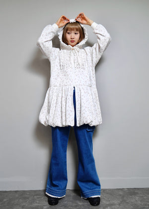 flower waffle balloon zip dress