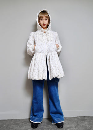 flower waffle balloon zip dress