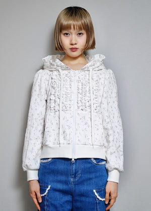 flower waffle zip hoodie