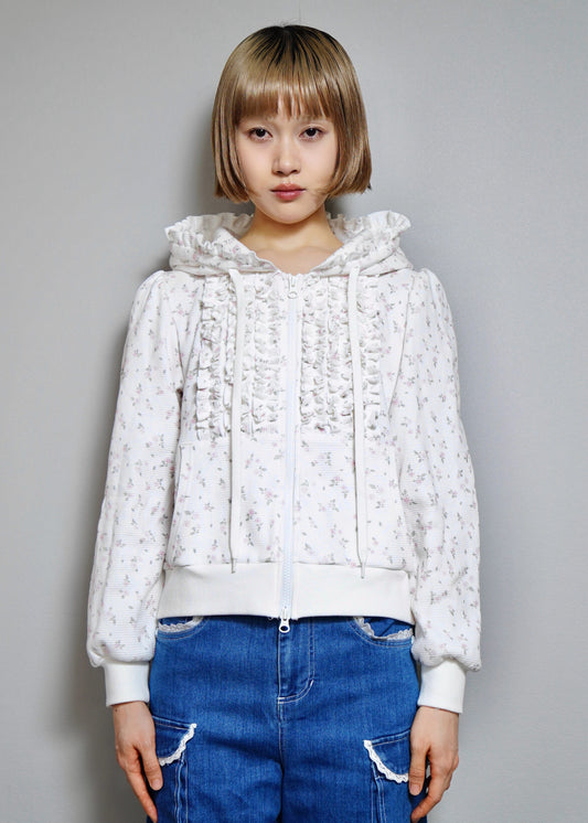 flower waffle zip hoodie