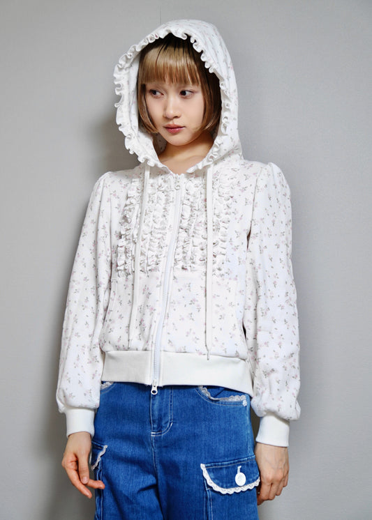 flower waffle zip hoodie