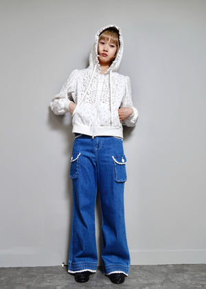 flower waffle zip hoodie