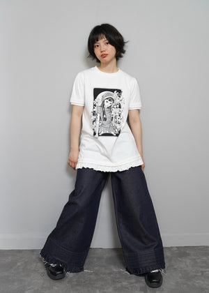 pintuck loose denim pants