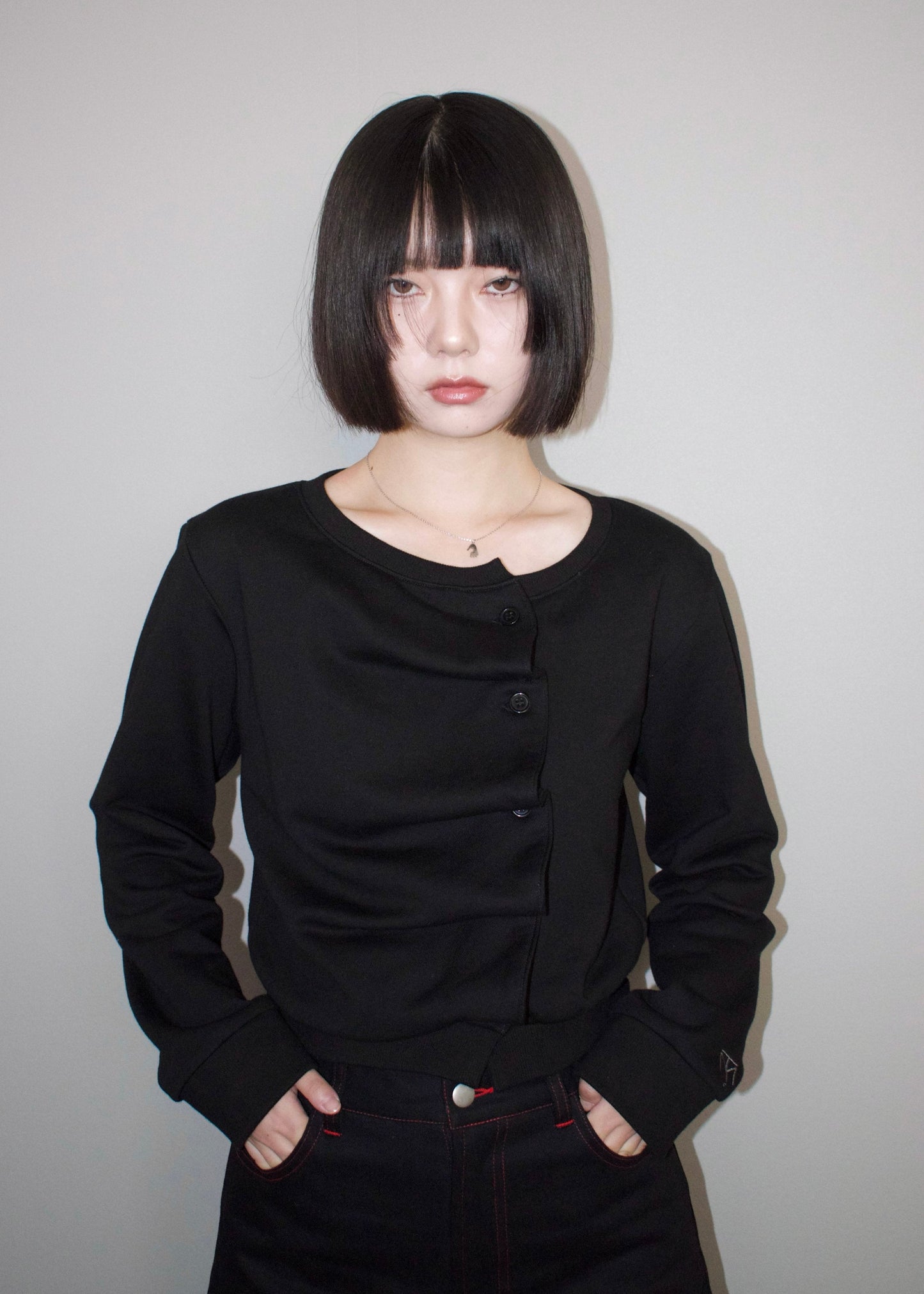 button up sweatshirt-BLACK