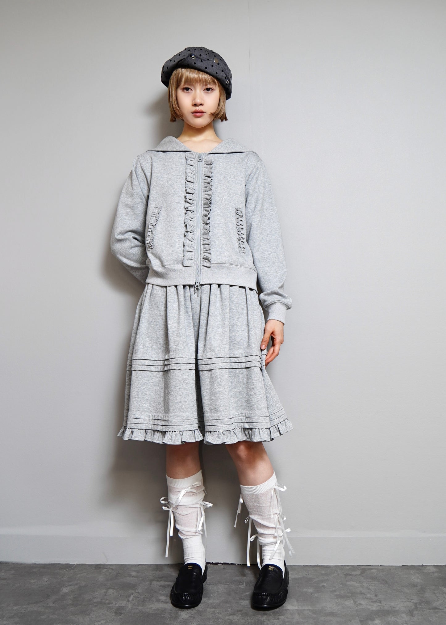 sailor collar frill zip hoodie