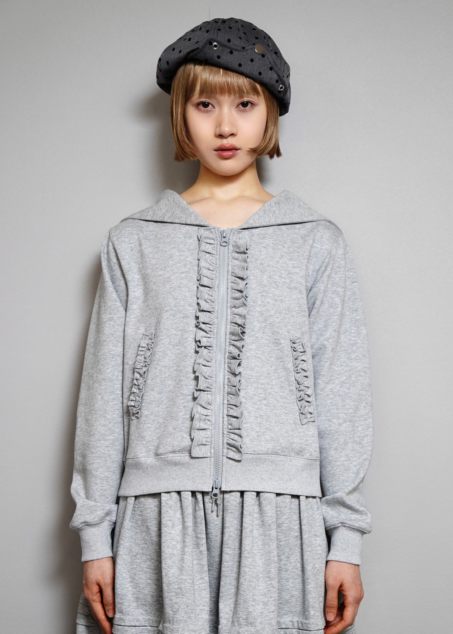 sailor collar frill zip hoodie
