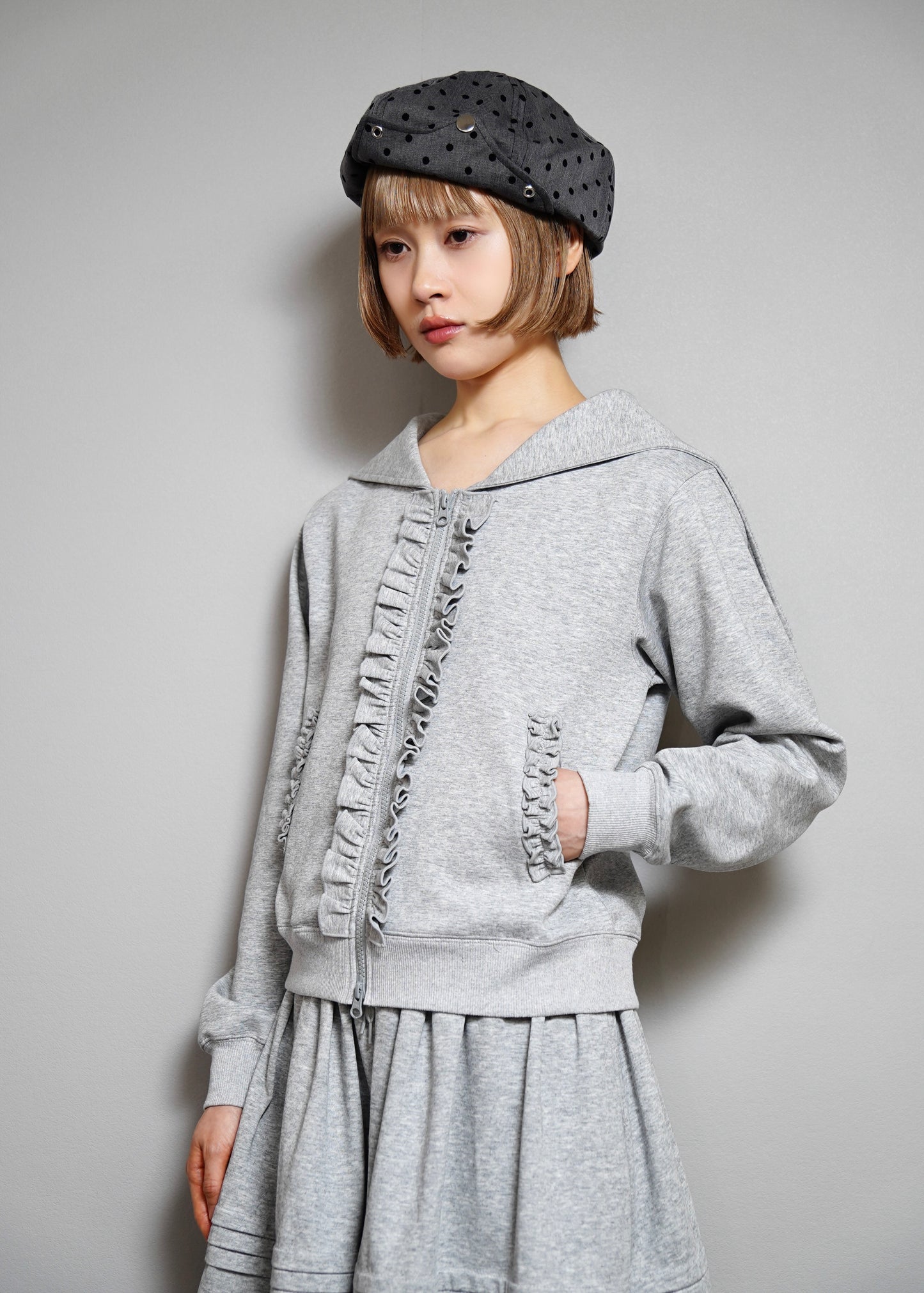sailor collar frill zip hoodie