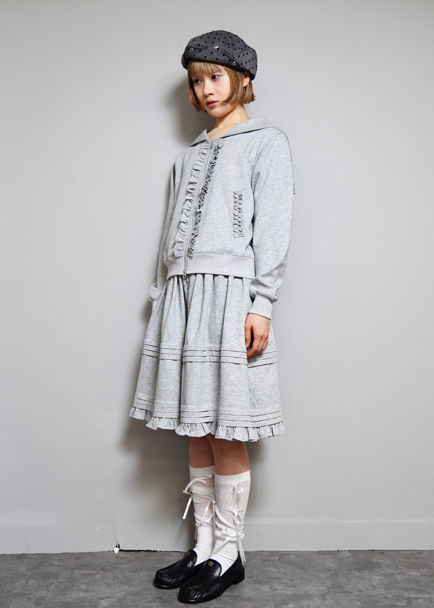 sailor collar frill zip hoodie