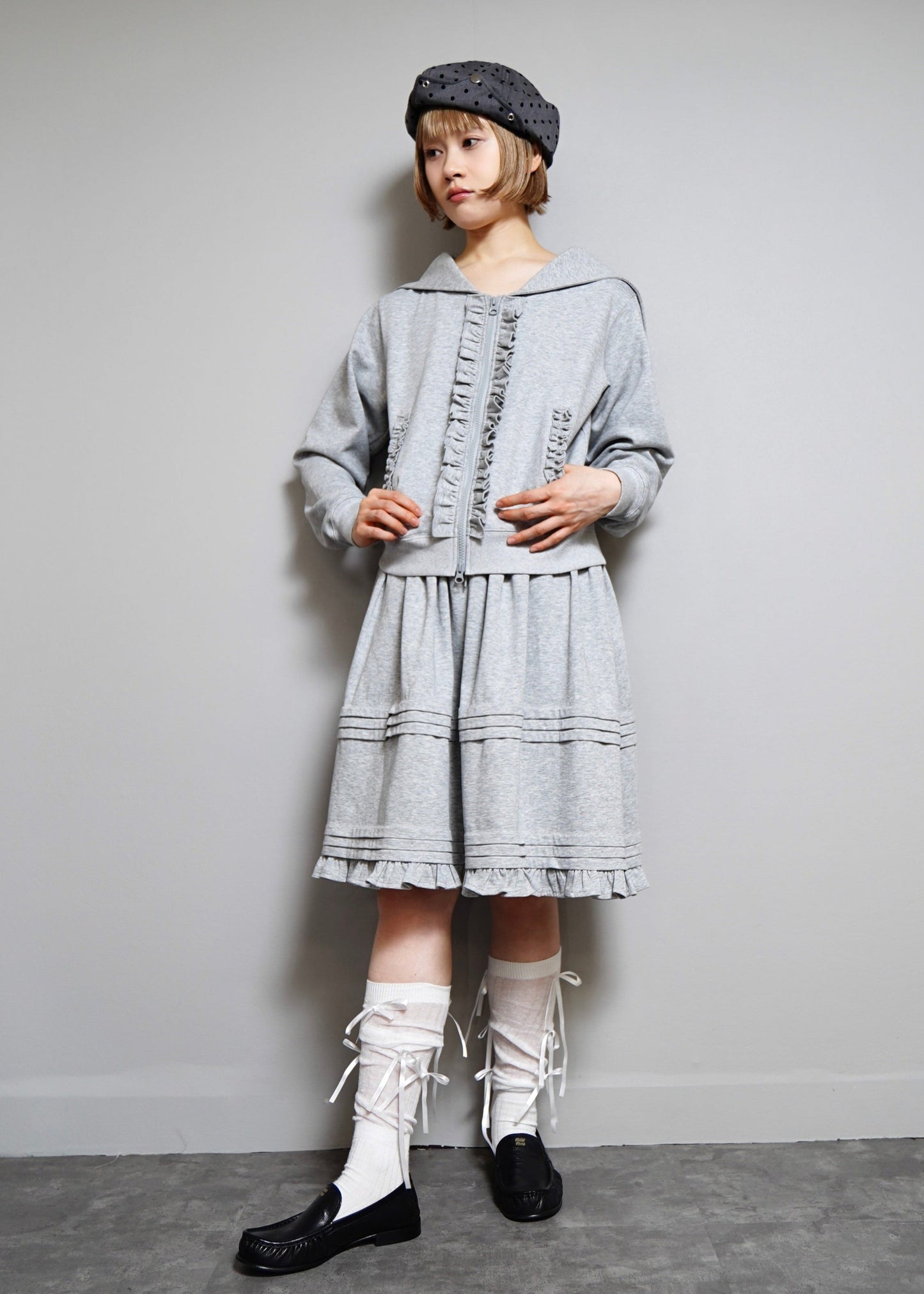 sailor collar frill zip hoodie