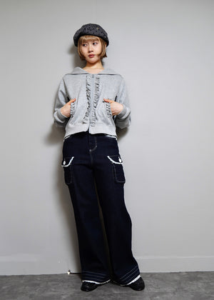 sailor collar frill zip hoodie