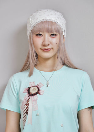 flower button lace beanie