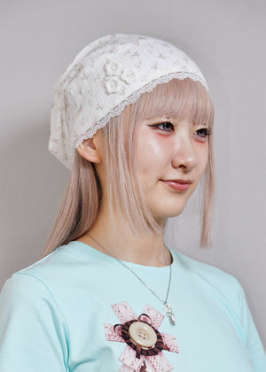 flower button lace beanie