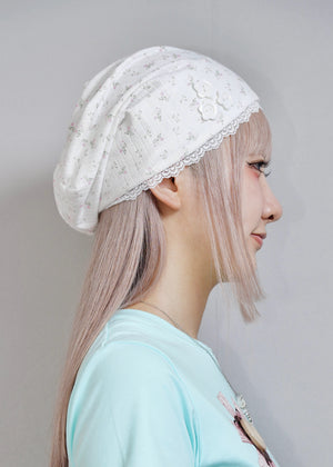 flower button lace beanie