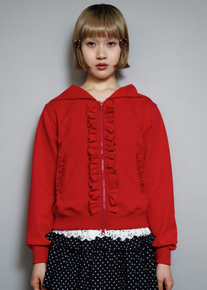 sailor collar frill zip hoodie