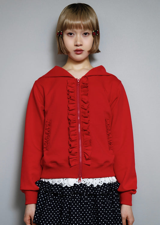 sailor collar frill zip hoodie
