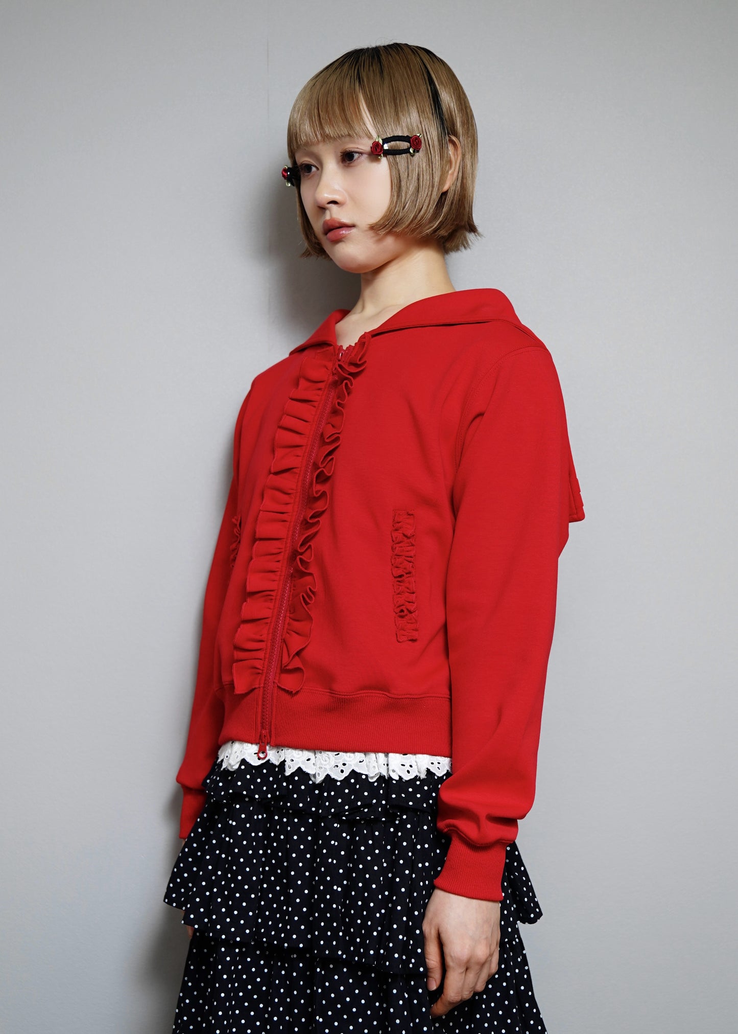 sailor collar frill zip hoodie