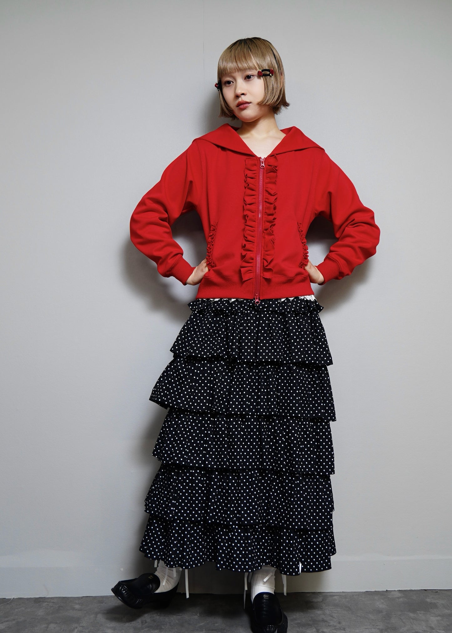 sailor collar frill zip hoodie