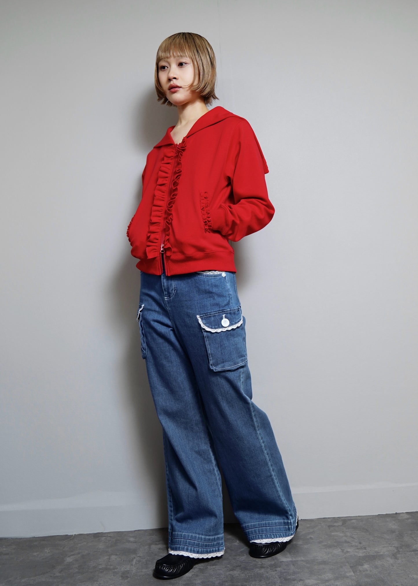 sailor collar frill zip hoodie