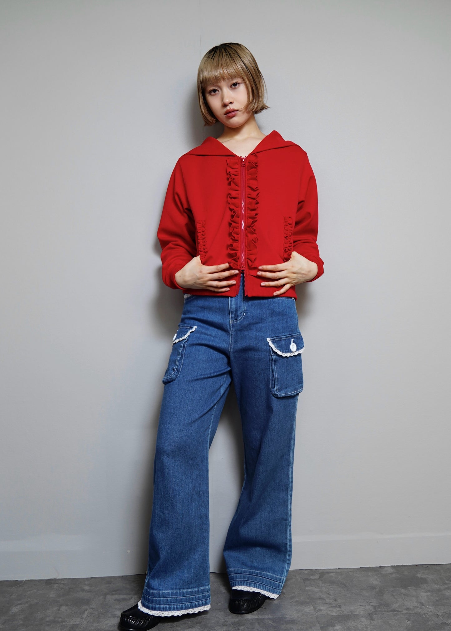 sailor collar frill zip hoodie